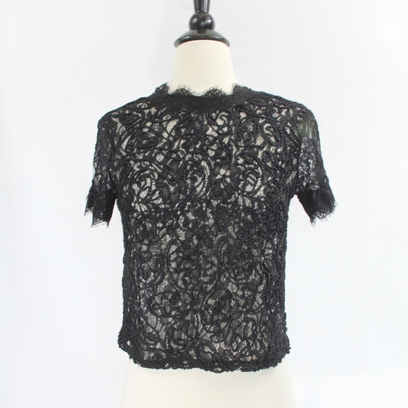 Zara Crop Top Small Lace Shirt women NEW Black - Picture 2 of 8